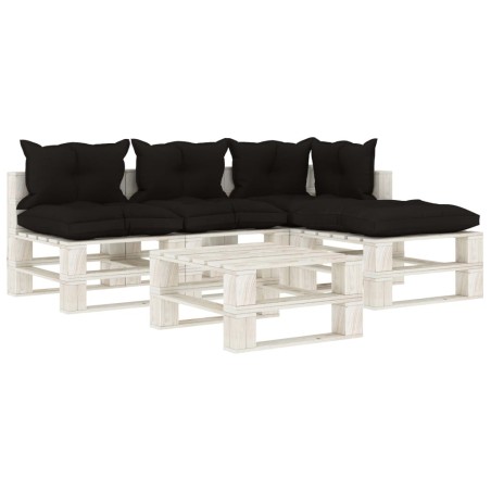  vidaXL Muebles de palets de jardín 5 pzas madera cojines negros