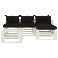  vidaXL Muebles de palets de jardín 5 pzas madera cojines negros