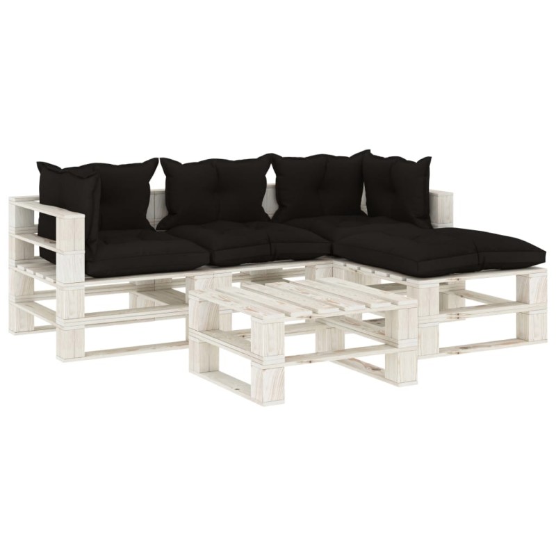 vidaXL Set muebles de palets de jardín 5 pzas madera cojines negros vidaXL Set muebles de palets de jardín 5 pzas madera cojines negros