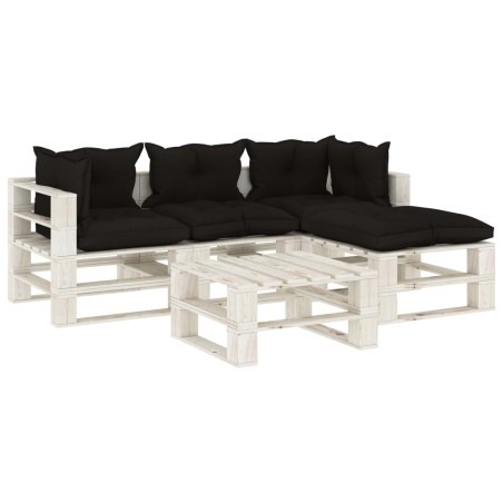 vidaXL Set muebles de palets de jardín 5 pzas madera cojines negros