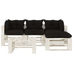 vidaXL Set muebles de palets de jardín 5 pzas madera cojines negros