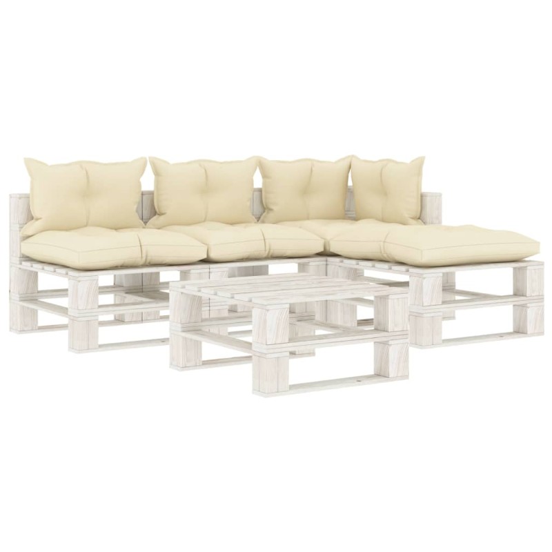 vidaXL Set muebles de palés jardín 5 piezas madera cojines crema vidaXL Set muebles de palés jardín 5 piezas madera cojines crema