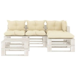vidaXL Set muebles de palés jardín 5 piezas madera cojines crema