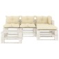 vidaXL Set muebles de palés jardín 5 piezas madera cojines crema vidaXL Set muebles de palés jardín 5 piezas madera cojines crema