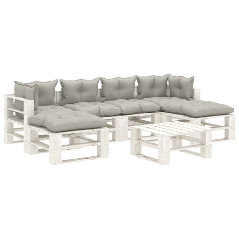 vidaXL Set muebles de palets de jardín 7 pzas madera cojines taupe vidaXL Set muebles de palets de jardín 7 pzas madera cojines taupe
