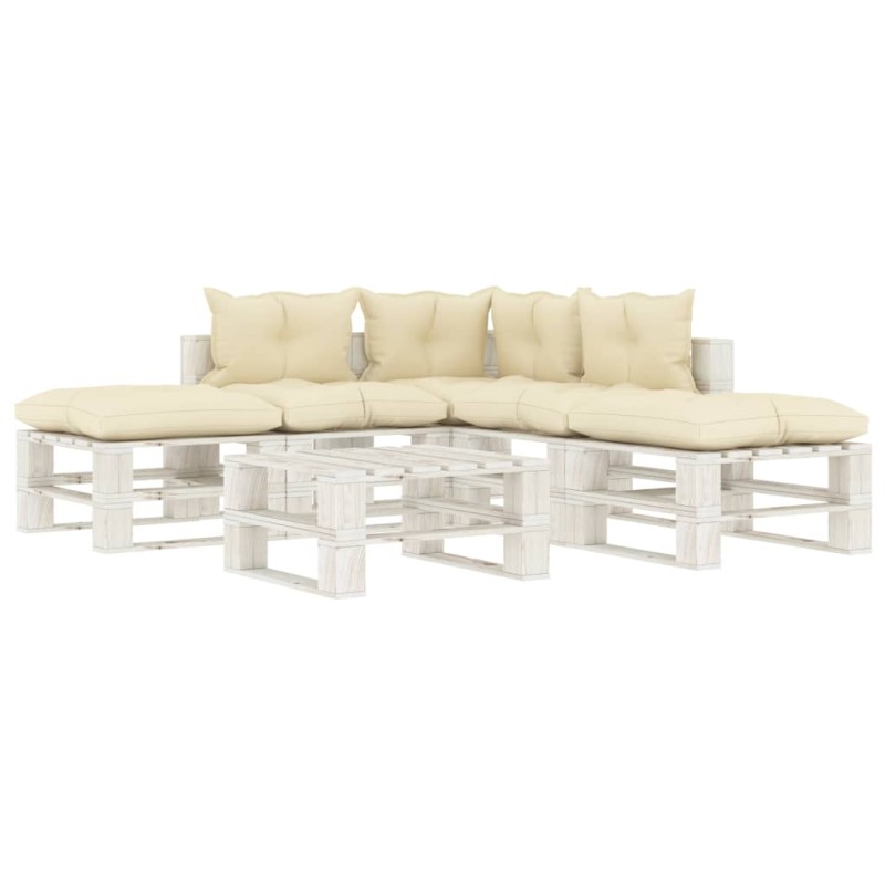 vidaXL Set muebles de palets de jardín 6 pzas madera con cojines crema vidaXL Set muebles de palets de jardín 6 pzas madera con cojines crema