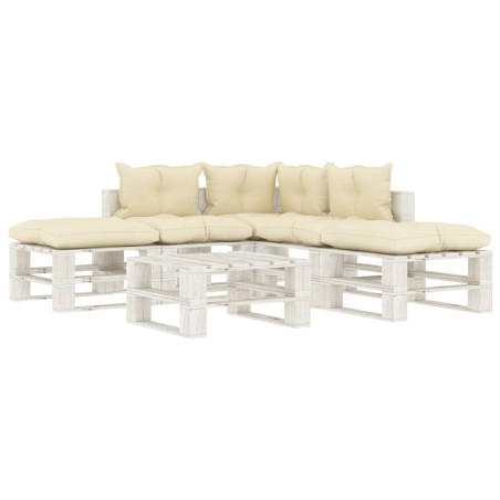 vidaXL Set muebles de palets de jardín 6 pzas madera con cojines crema