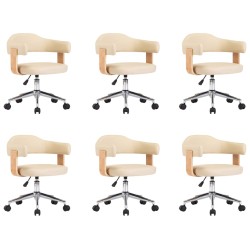 vidaXL Sillas de comedor giratorias 6 uds cuero sintético color crema