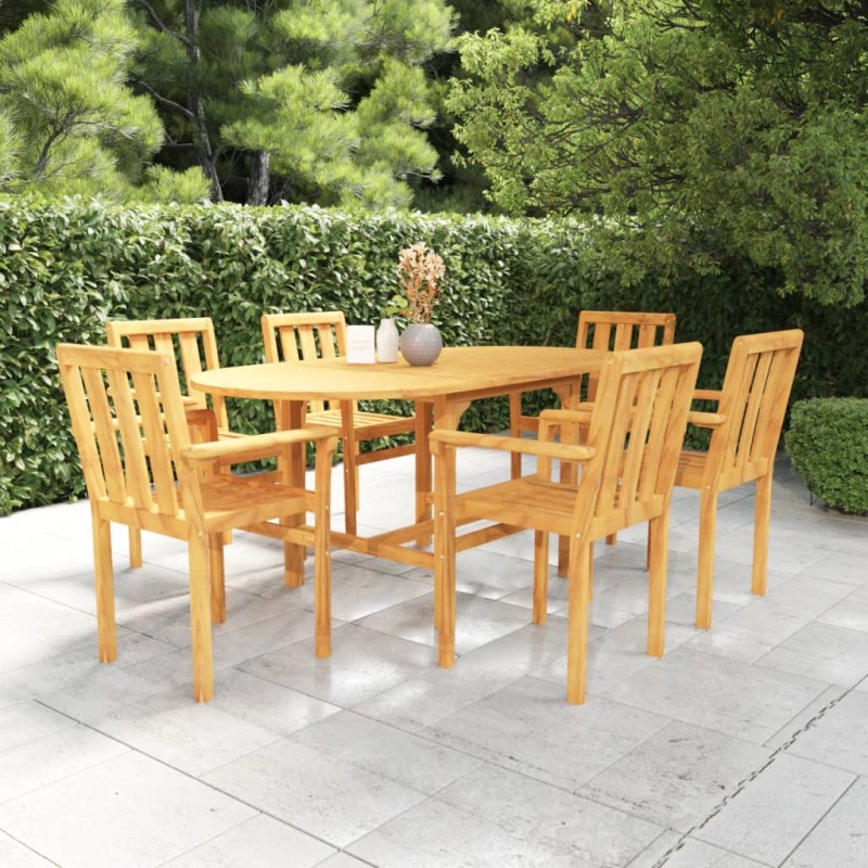 vidaXL Conjunto de comedor de jardín 7 piezas madera maciza de teca vidaXL Conjunto de comedor de jardín 7 piezas madera maciza de teca