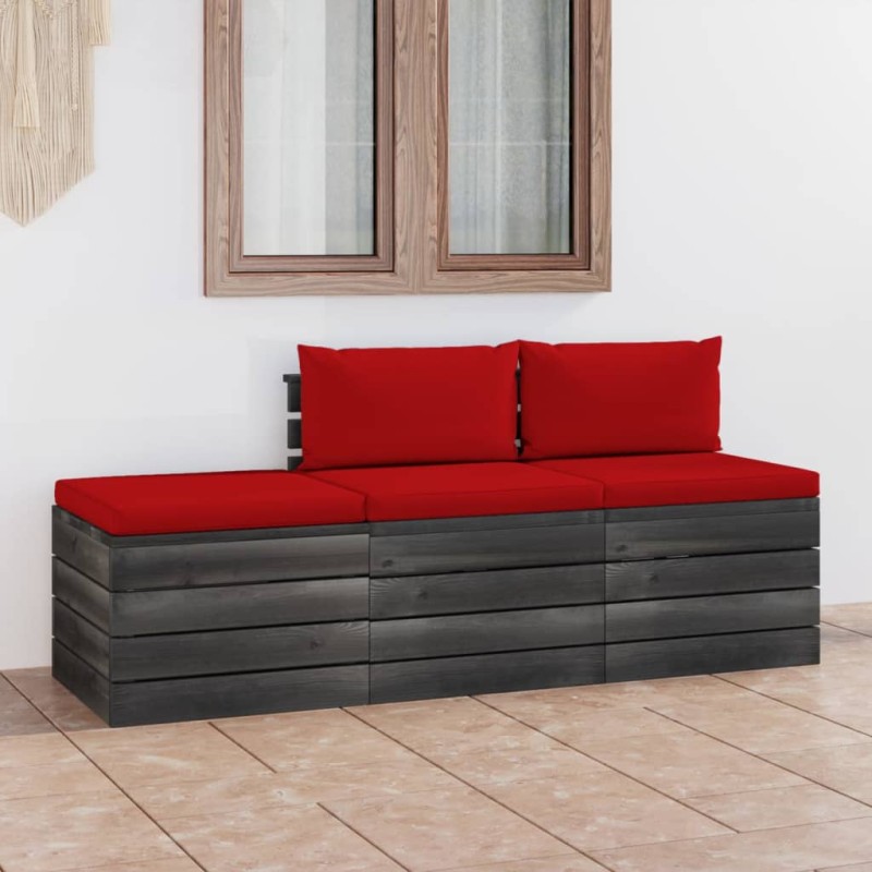 vidaXL Muebles de jardín de palets 3 piezas cojines madera maciza pino vidaXL Muebles de jardín de palets 3 piezas cojines madera maciza pino