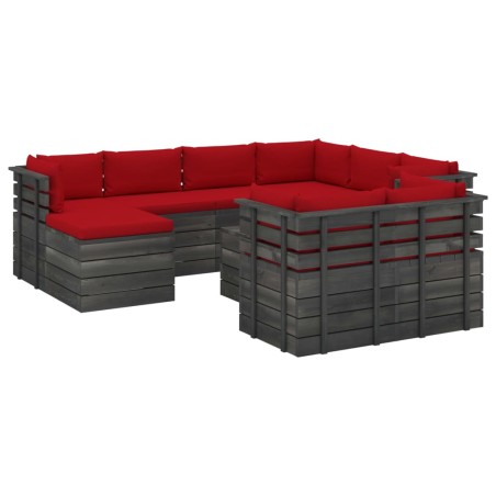 vidaXL Muebles de palets de jardín 10 pzas cojines madera maciza pino