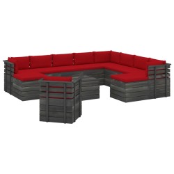 vidaXL Muebles de palets de jardín 12 pzas cojines madera maciza pino