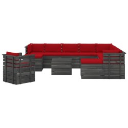 vidaXL Muebles de palets de jardín 12 pzas cojines madera maciza pino