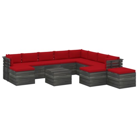 vidaXL Muebles de palets de jardín 12 pzas cojines madera maciza pino