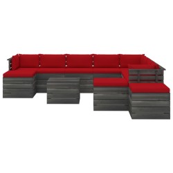 vidaXL Muebles de palets de jardín 12 pzas cojines madera maciza pino