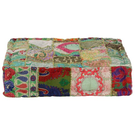 vidaXL Puf cuadrado pachtwork algodón hecho a mano 50x50x12 cm verde