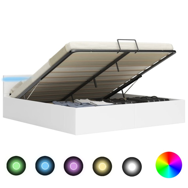 vidaXL Cama canapé hidráulica con LED cuero sintético blanco 160x200cm vidaXL Cama canapé hidráulica con LED cuero sintético blanco 160x200cm