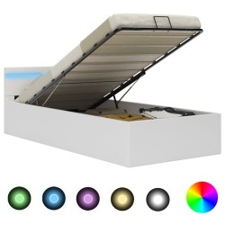 vidaXL Cama canapé hidráulica con LED cuero sintético blanco 90x200 cm 