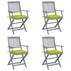 vidaXL Sillas de jardín plegables 4 uds cojines madera maciza acacia