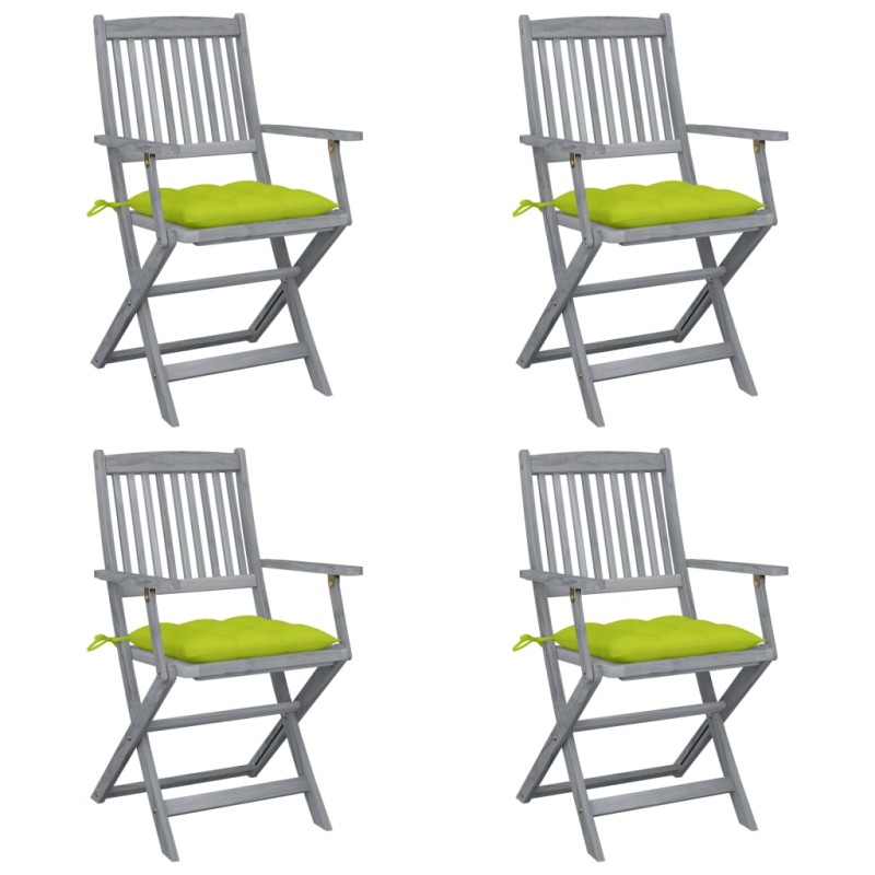 vidaXL Sillas de jardín plegables 4 uds cojines madera maciza acacia vidaXL Sillas de jardín plegables 4 uds cojines madera maciza acacia