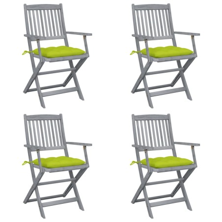 vidaXL Sillas de jardín plegables 4 uds cojines madera maciza acacia