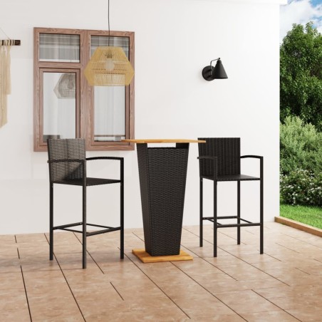 vidaXL Conjunto de bar para jardín 3 piezas negro