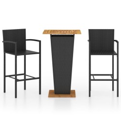 vidaXL Conjunto de bar para jardín 3 piezas negro