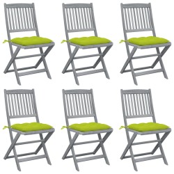 vidaXL Sillas de jardín plegables 6 uds cojines madera maciza acacia