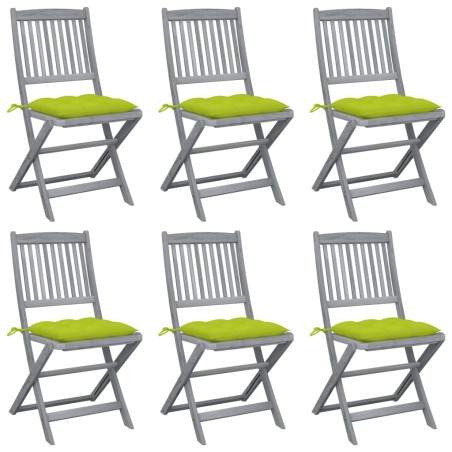 vidaXL Sillas de jardín plegables 6 uds cojines madera maciza acacia