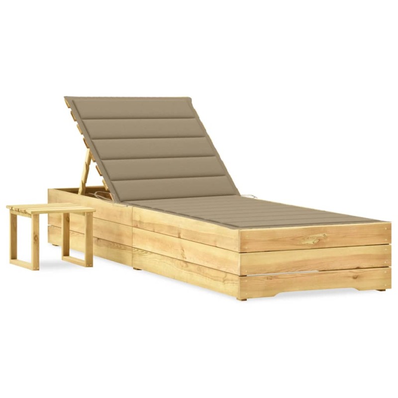 vidaXL Tumbona de jardín con mesa y cojín de madera de pino impregnada vidaXL Tumbona de jardín con mesa y cojín de madera de pino impregnada