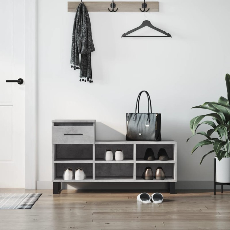 vidaXL Mueble zapatero madera contrachapada gris hormigón 102x36x60 cm vidaXL Mueble zapatero madera contrachapada gris hormigón 102x36x60 cm