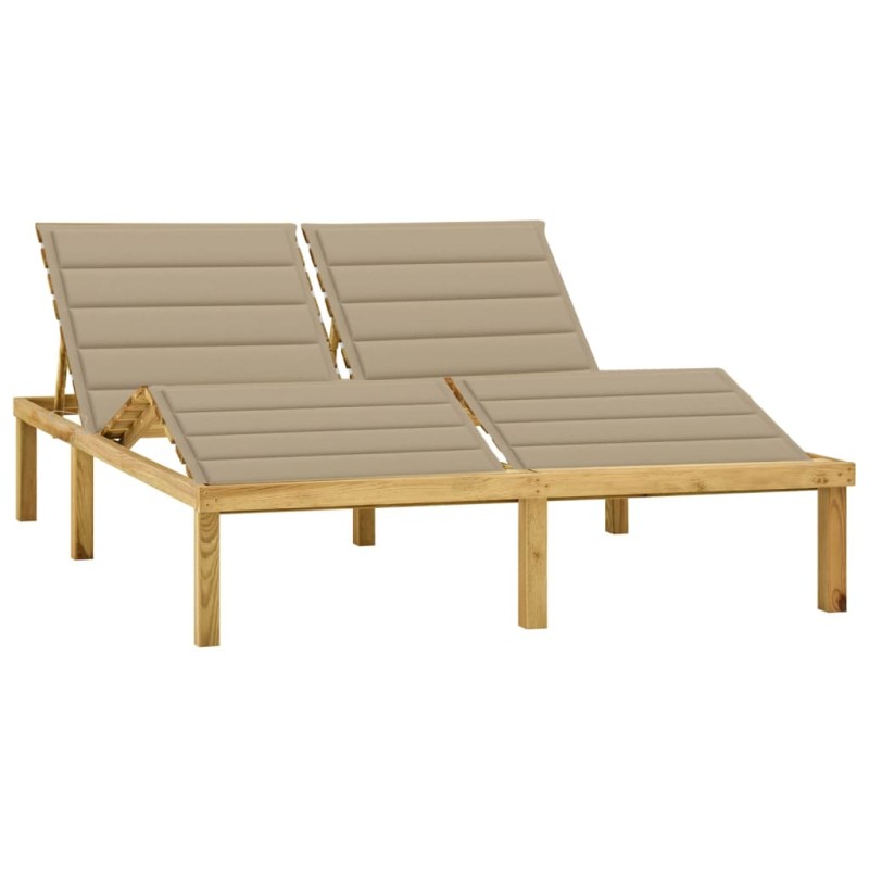 vidaXL Tumbona doble y cojines beige madera pino impregnada vidaXL Tumbona doble y cojines beige madera pino impregnada