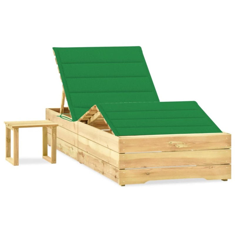vidaXL Tumbona de jardín con mesa y cojín de madera de pino impregnada vidaXL Tumbona de jardín con mesa y cojín de madera de pino impregnada