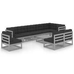 vidaXL Juego de muebles de jardín 10 pzas y cojines madera maciza pino
