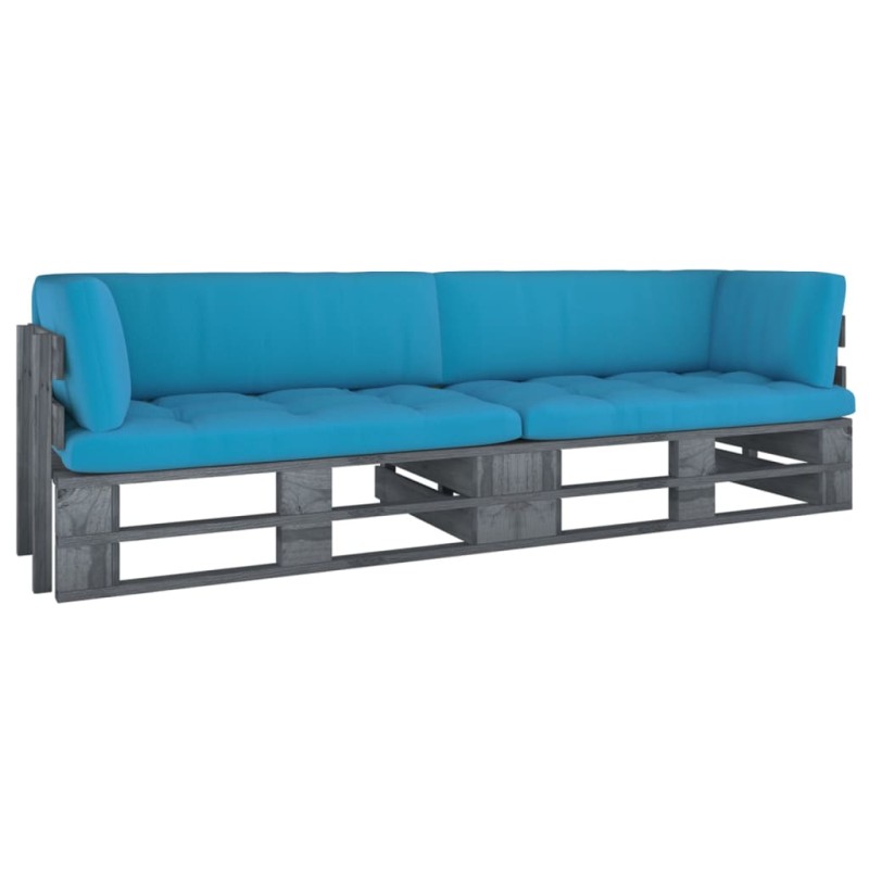 vidaXL Sofá de palets 2 plazas cojines gris madera de pino impregnada vidaXL Sofá de palets 2 plazas cojines gris madera de pino impregnada