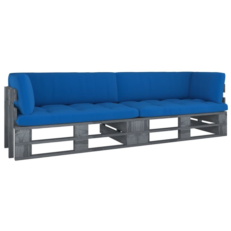 vidaXL Sofá de palets 2 plazas cojines gris madera de pino impregnada vidaXL Sofá de palets 2 plazas cojines gris madera de pino impregnada