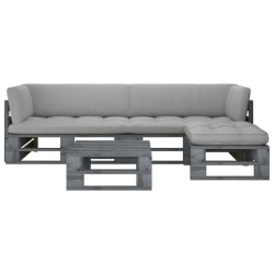 vidaXL Muebles de palets 4 pzas y cojines madera pino impregnada gris