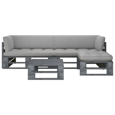 vidaXL Muebles de palets 4 pzas y cojines madera pino impregnada gris