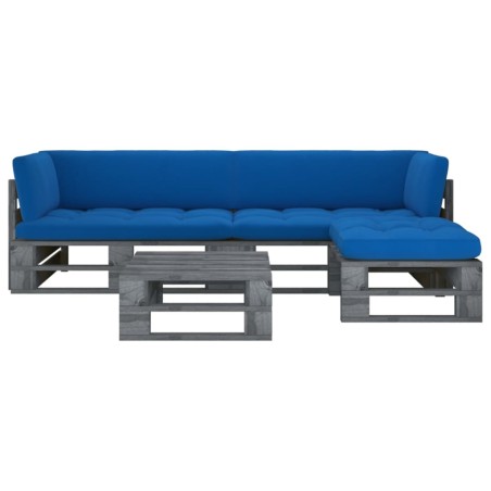 vidaXL Muebles de palets 4 pzas y cojines madera pino impregnada gris