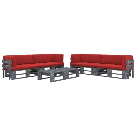 vidaXL Muebles de palets 6 pzas y cojines madera pino impregnada gris