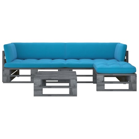vidaXL Muebles de palets 4 pzas y cojines madera pino impregnada gris