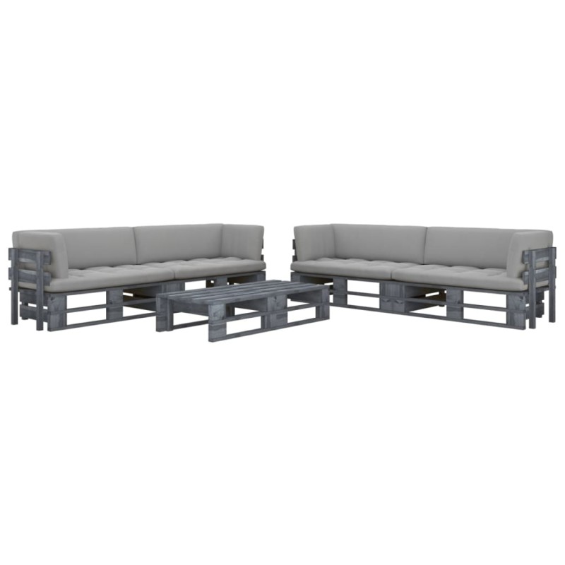 vidaXL Muebles de palets 6 pzas y cojines madera pino impregnada gris
