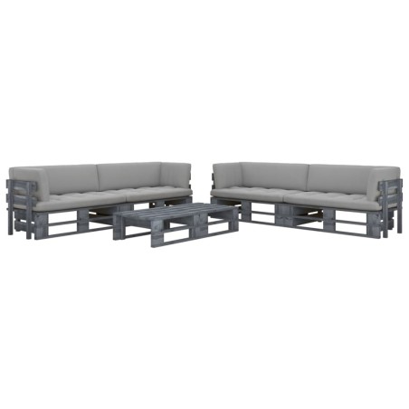 vidaXL Muebles de palets 6 pzas y cojines madera pino impregnada gris