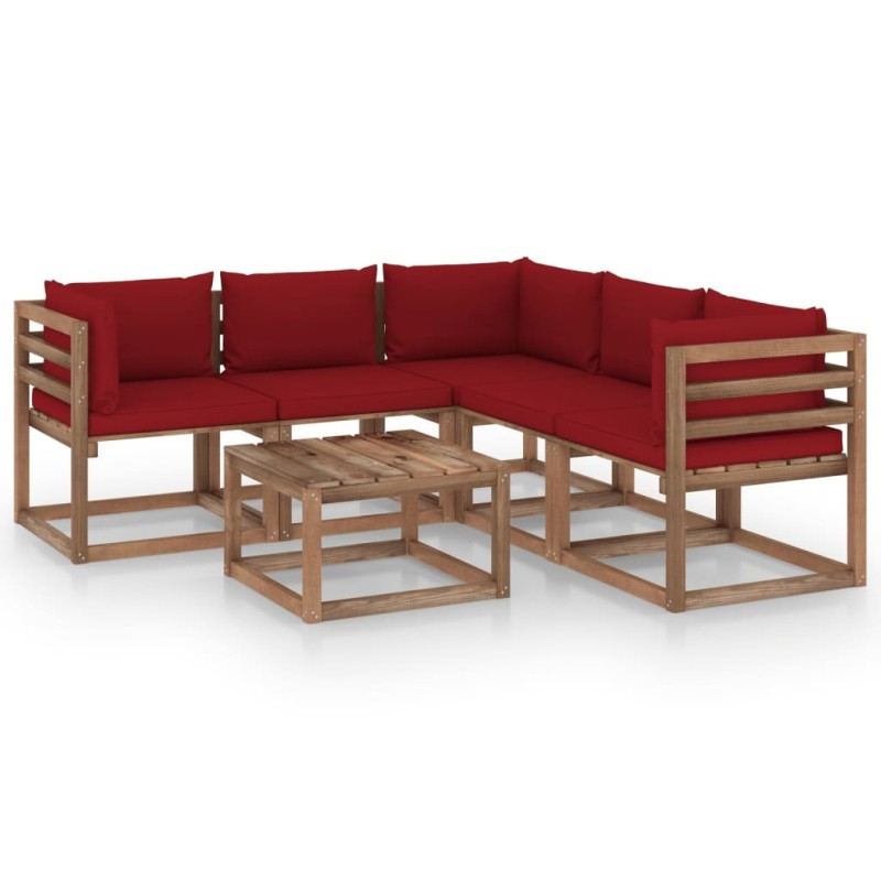 vidaXL Set de muebles de jardín 6 pzs madera impregnada cojines rojos vidaXL Set de muebles de jardín 6 pzs madera impregnada cojines rojos