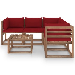 vidaXL Set de muebles de jardín 6 pzs madera impregnada cojines rojos