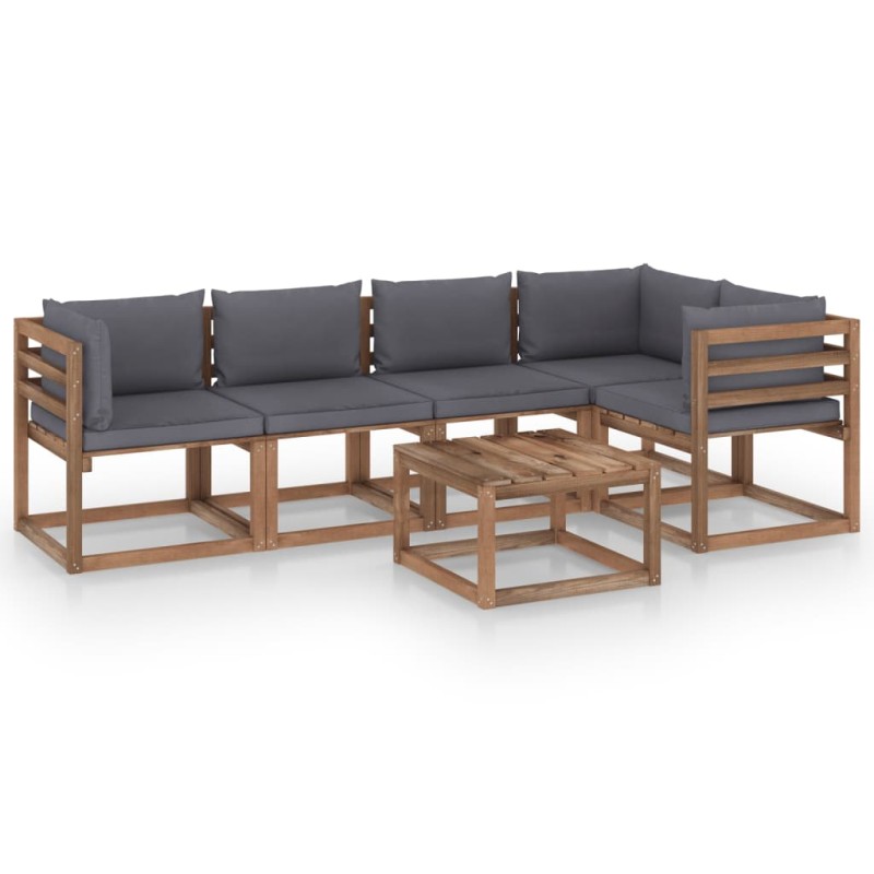 vidaXL Muebles de jardín de palets 6 pzs con cojines madera impregnada vidaXL Muebles de jardín de palets 6 pzs con cojines madera impregnada