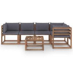 vidaXL Muebles de jardín de palets 6 pzs con cojines madera impregnada