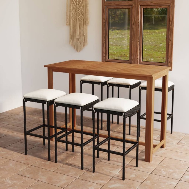 vidaXL Conjunto de bar para jardín 7 piezas con cojines negro vidaXL Conjunto de bar para jardín 7 piezas con cojines negro
