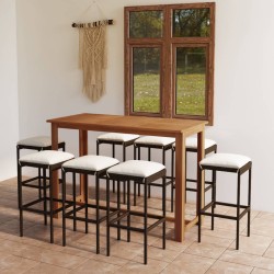 vidaXL Conjunto de bar para jardín 9 piezas con cojines marrón
