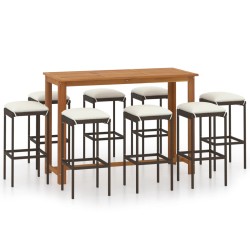 vidaXL Conjunto de bar para jardín 9 piezas con cojines marrón
